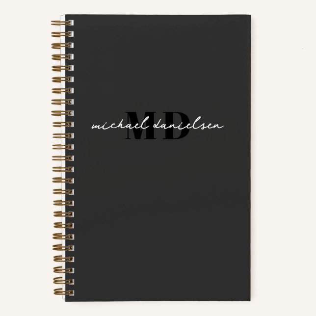 Cuaderno Moderno guión blanco y negro monograma inicial luj (Anverso)