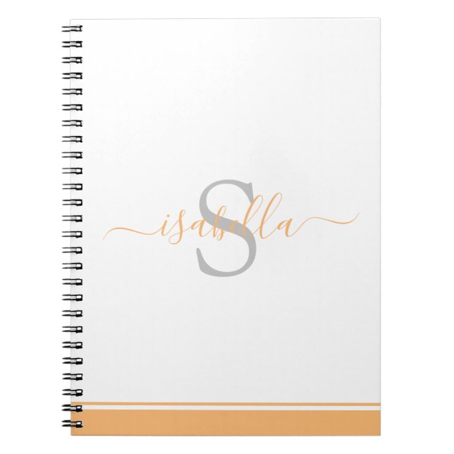 Cuaderno Moderno guión Elegante Monograma Peach (Frente)