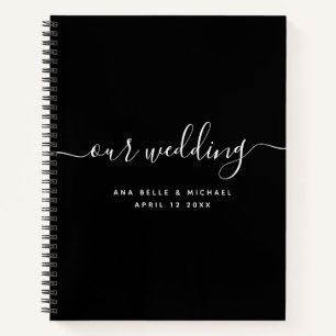 Cuaderno Moderno guion minimalista elegante Boda negro invi