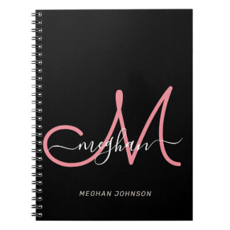 Cuaderno Moderno guión rosa negro Rubor monogramado
