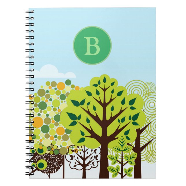 Cuaderno Moderno Jardín Forestal Arte Naturaleza Verde Mono (Frente)