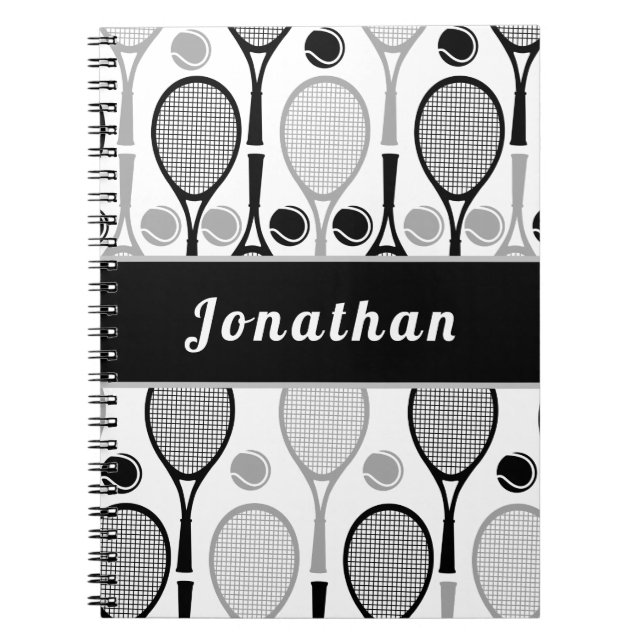 Cuaderno Moderno jugador de tenis negro y gris nombre entre (Frente)