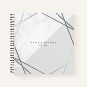 Cuaderno Moderno Marble Geométrico Patrón Plata Gris Squa