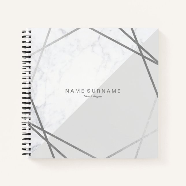 Cuaderno Moderno Marble Geométrico Patrón Plata Gris Square (Anverso)