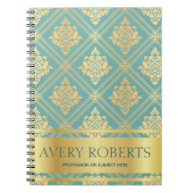 Moderno Metálico Elegante floral cyan gold