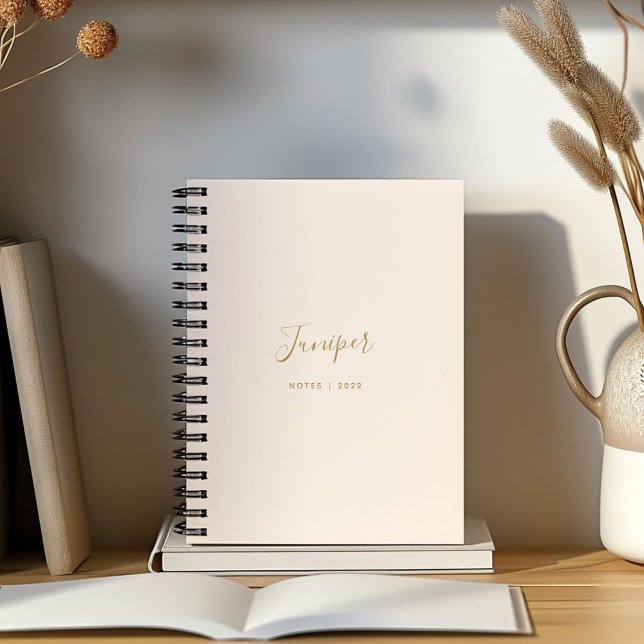 Cuaderno moderno minimalista con nombre en rosa so (Personalized script name blush pink notebook.)
