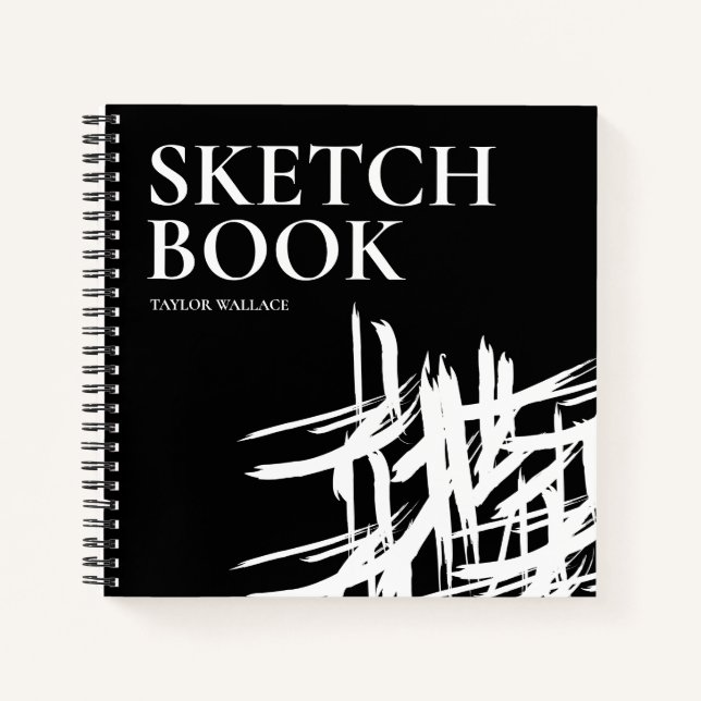 Cuaderno Moderno Mínimo Blanco Negro Estroques Personalizad (Anverso)