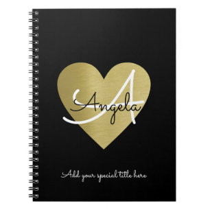 Cuaderno moderno monograma amor corazón con su nombre negro