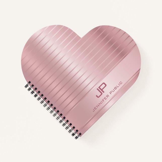 Cuaderno Moderno Monograma de Plantilla de Oro Rosa Elegant (Anverso)