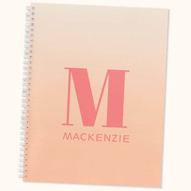 Cuaderno Moderno Monograma Denominación Inicial Gradiente D (Monogram initial name personalized peach gradient custom notebook)