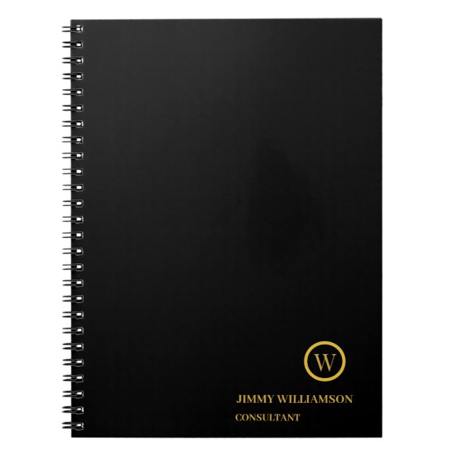 Cuaderno Moderno Monograma Oro Negra Negocio (Frente)