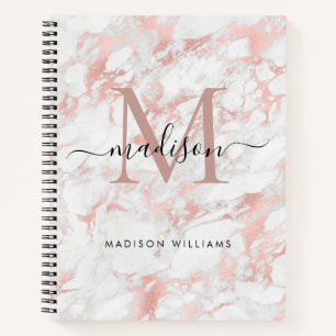 Cuaderno Moderno Monograma Rosa Oro Rubor Relieve metalizad