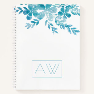 Cuaderno Moderno Monograma simple Blue White Floral Busines