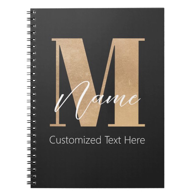 Cuaderno Moderno Monogramado Primer M & Nombre Personalizad (Frente)
