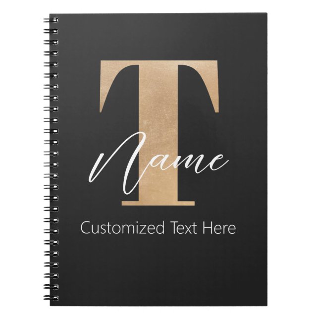 Cuaderno Moderno Monogramado Primer T & Nombre Personalizad (Frente)