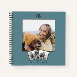 Cuaderno Moderno Monogramado Turquesa Azul 3-Fotos  
