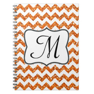 Cuaderno Moderno Naranja Chevron Monograma Libro de notas i