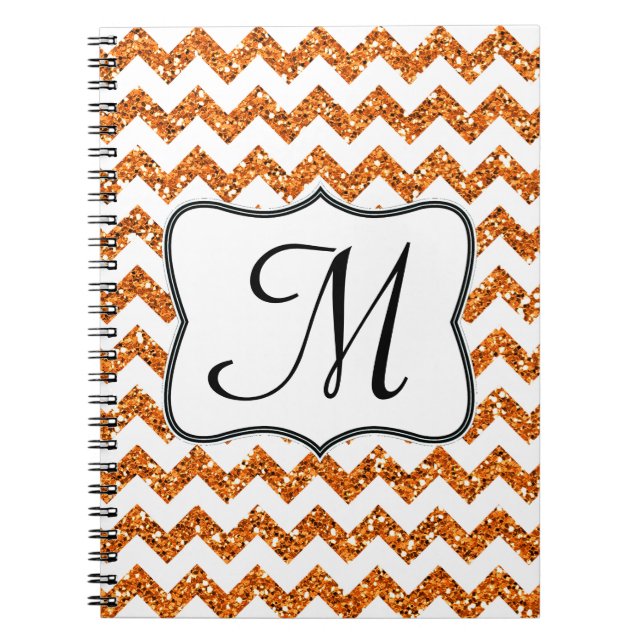 Cuaderno Moderno Naranja Chevron Monograma Libro de notas i (Frente)