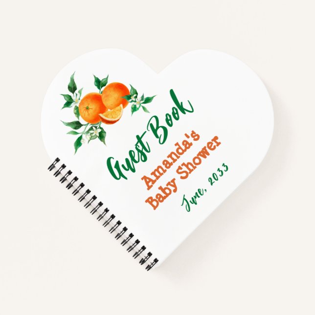 Cuaderno Moderno Naranja Cutie Baby Shower Guest Book (Anverso)