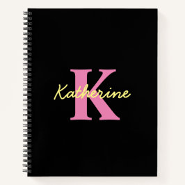 Cuaderno Moderno negro monogramado personalizado