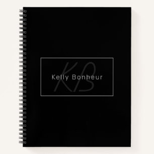 Cuaderno Moderno Negro y Gris Nombre y Monograma Genial