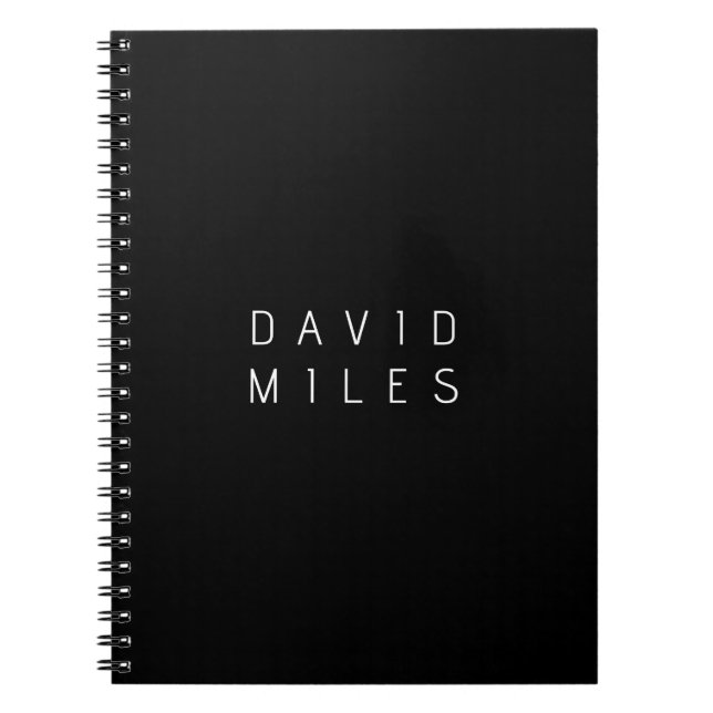 Cuaderno Moderno nombre editable minimalista | Blanco y neg (Frente)