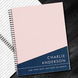 Cuaderno Moderno nombre personalizado mínimo azul oscuro y