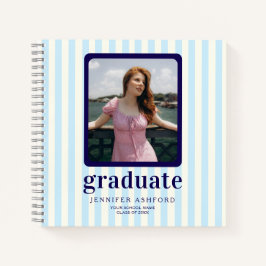 Cuaderno Moderno Pastel Blue Stripes Foto Graduada Invitado