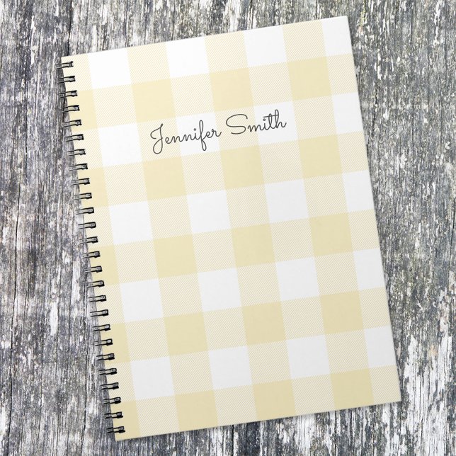 Cuaderno Moderno Pastel Lemon y White Gingham Check (Subido por el creador)