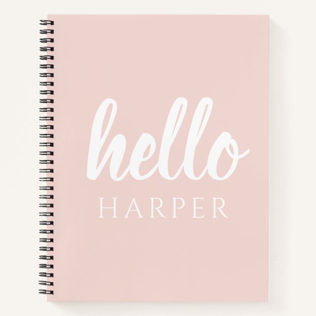 Cuaderno Moderno Pastel Pink Hello Y You Name (Anverso)
