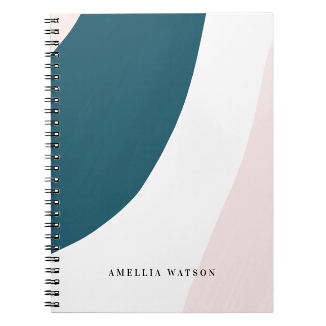 Cuaderno Moderno Pastel Rosa, Verde azulado y Pincel Blanco (Frente)