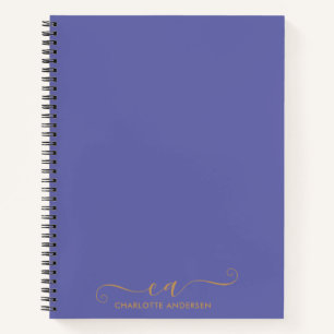 Cuaderno Moderno Periwinkle y Gold Script Monogramado