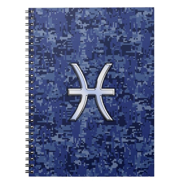 Cuaderno Moderno Pisces Zodiac Rótulo Navy Camo Digital Azu (Frente)