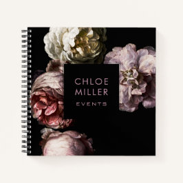 Cuaderno Moderno portátil de espiral floral de color negro