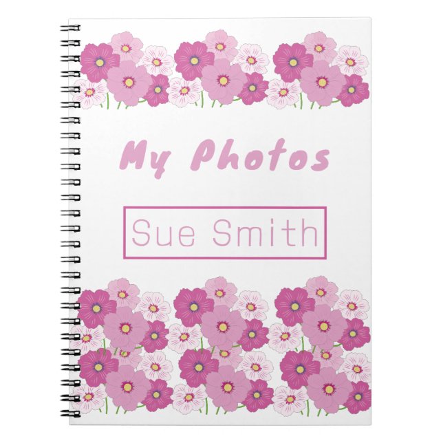 Cuaderno Moderno portátil de foto en espiral floral rosa (Frente)