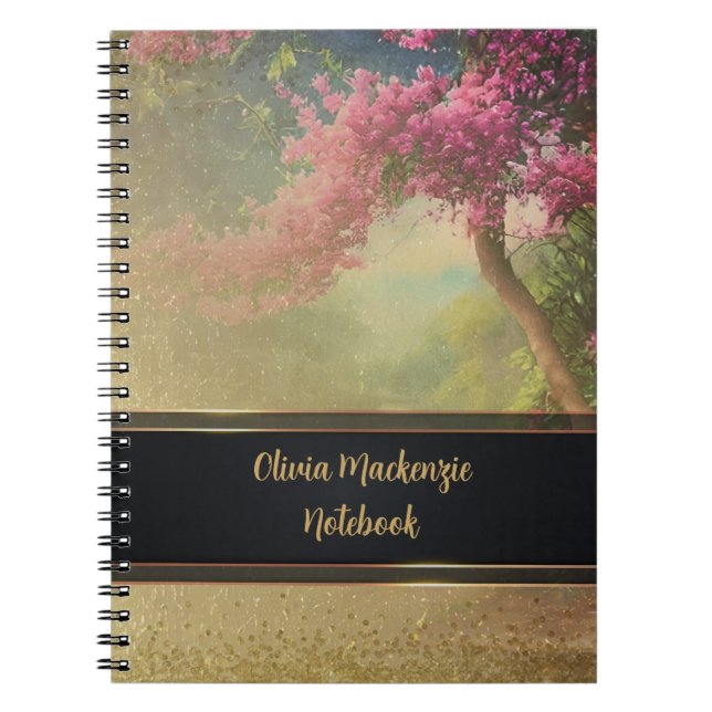 Cuaderno Moderno portátil Gold Mist Floral Cherry Blossom (Frente)