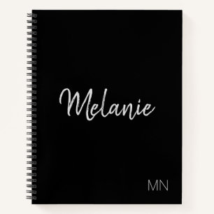 Cuaderno Moderno portátil monograma elegante plateado negro