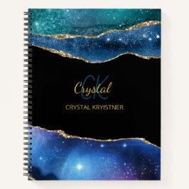 Cuaderno Moderno portátil monograma verde azul Agate Purpur