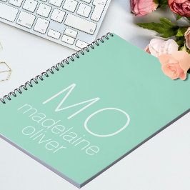 Cuaderno Moderno portátil Monograma Verde y Blanco