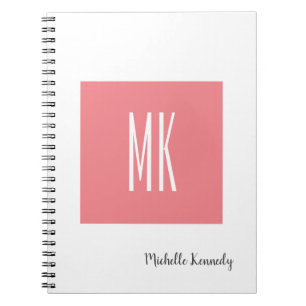 Cuaderno Moderno profesional monogramado en blanco rosado