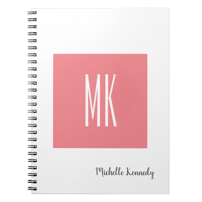 Cuaderno Moderno profesional monogramado en blanco rosado (Frente)