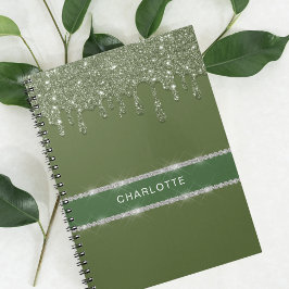Cuaderno Moderno Purpurina verde sabio goteo resplandecient