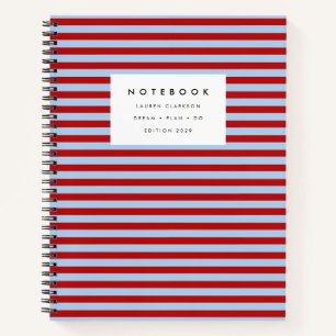 Cuaderno moderno rayado en rojo y azul
