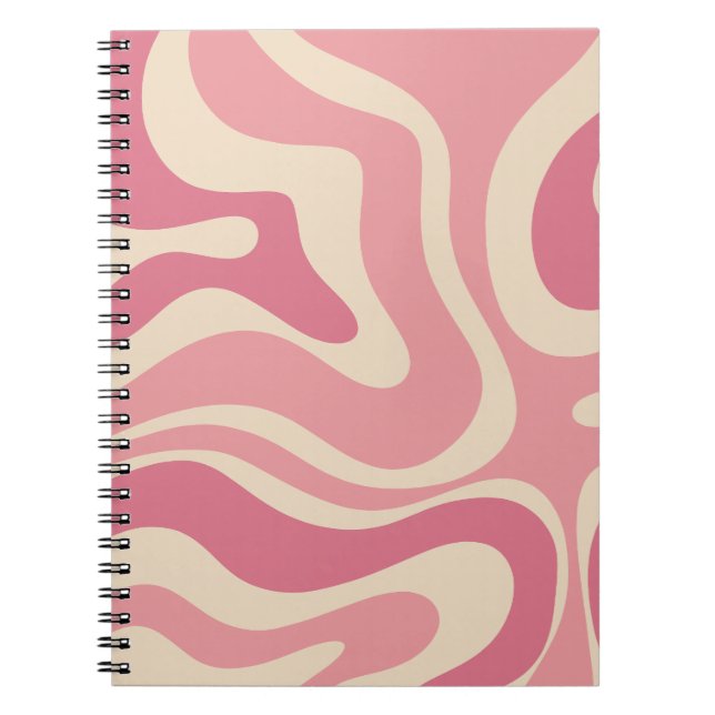Cuaderno Moderno Retro Láquido Swirl Abstracto Patrón Rosa (Frente)