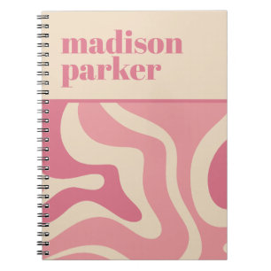 Cuaderno Moderno Retro Láquido Swirl Abstracto Patrón Rosa