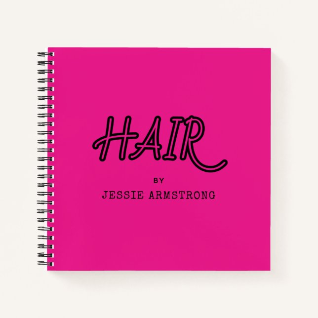Cuaderno Moderno retro rosa tipografía negra de cabello est (Anverso)