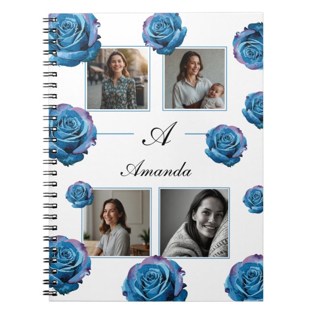 Cuaderno Moderno Rosa azul Monograma Personalizado de Colla (Frente)