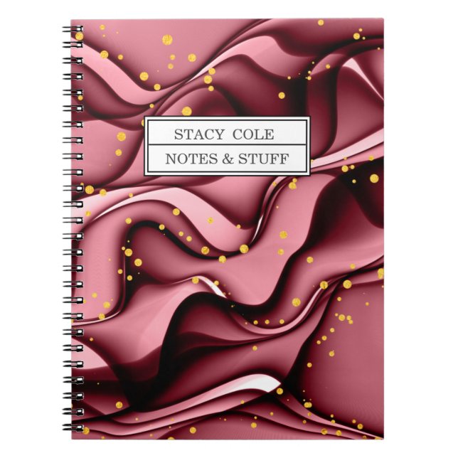 Cuaderno Moderno Rosa Gold Faux Purpurina Nombre personaliz (Frente)