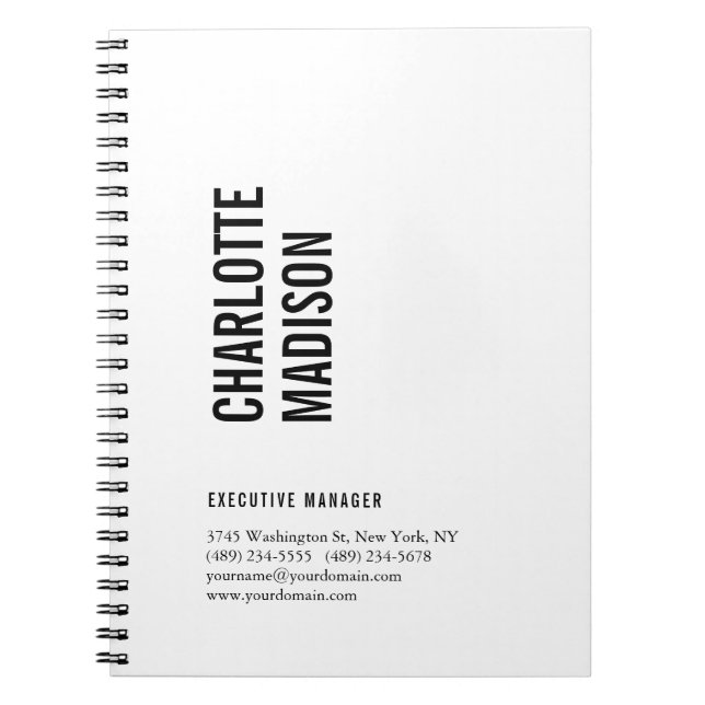 Cuaderno Moderno Simple Negro Blanco Moderno Minimalista Pl (Frente)