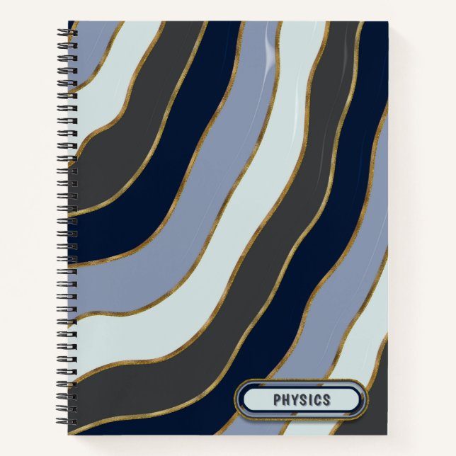 Cuaderno Moderno Tones de oro blanco gris Tono Wavy Stripes (Anverso)